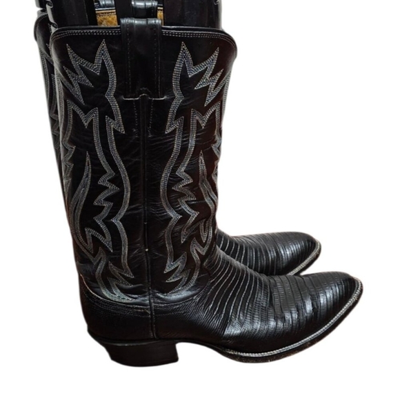 VINTAGE JUSTIN BLACK LEATHER COWBOY BOOTS SIZE 7.5 D WESTERN STYLE 9073 USA - Picture 4 of 14